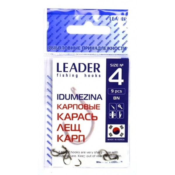 Гачки для лову риби, №4, Leader Idumezina, 9шт/уп, колір BN